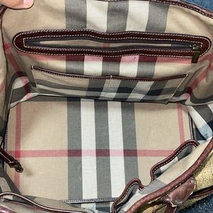 Burberry leather trimmed straw tote